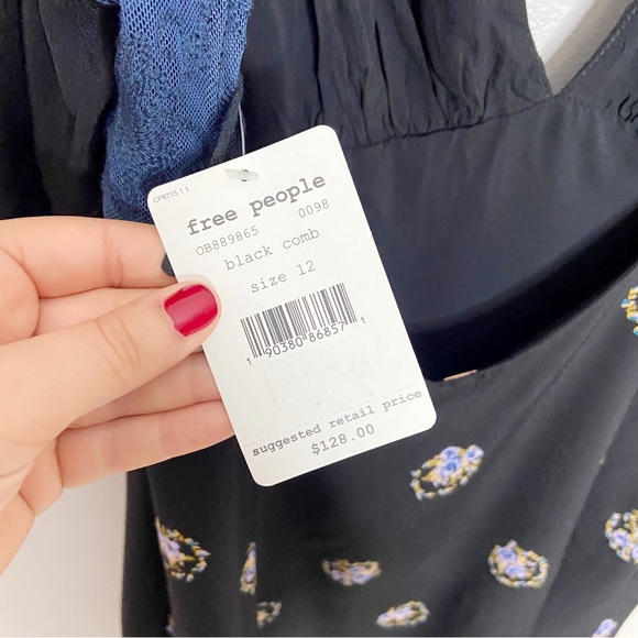 NEW Free People Mockingbird Mini Dress Boho Open Back Floral Print Lace Size 12 - Picture 5 of 7